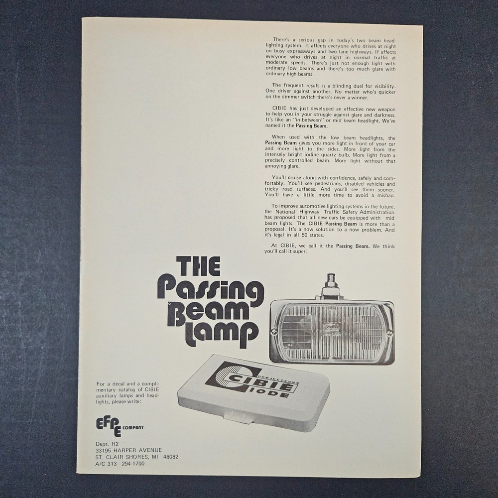 1974 EFPE Company CIBIE Diode Passing Beams Vintage‎ Print Ad St Clair Shores MI